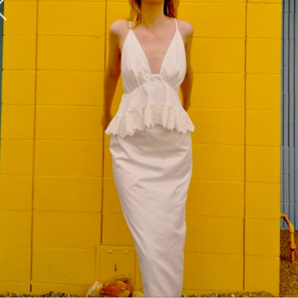 THE JETSET DIARIES AFTER FOREVER MAXI DRESS WHITE COTTON SEXY BACK EYELET DETAIL